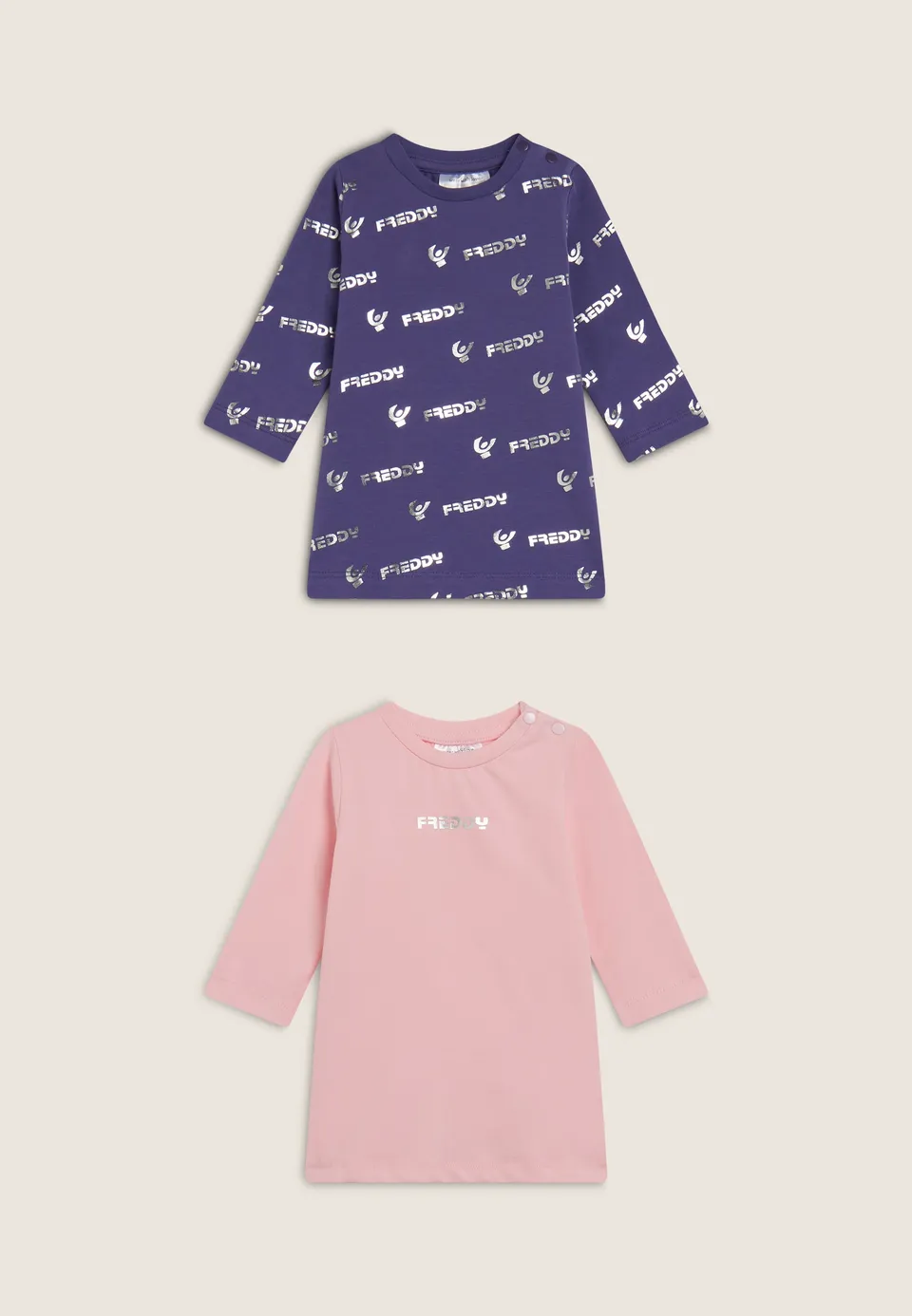 freddy-set-2-robes-b-b-fille-coton-stretch-uni-logo-all-over image 1
