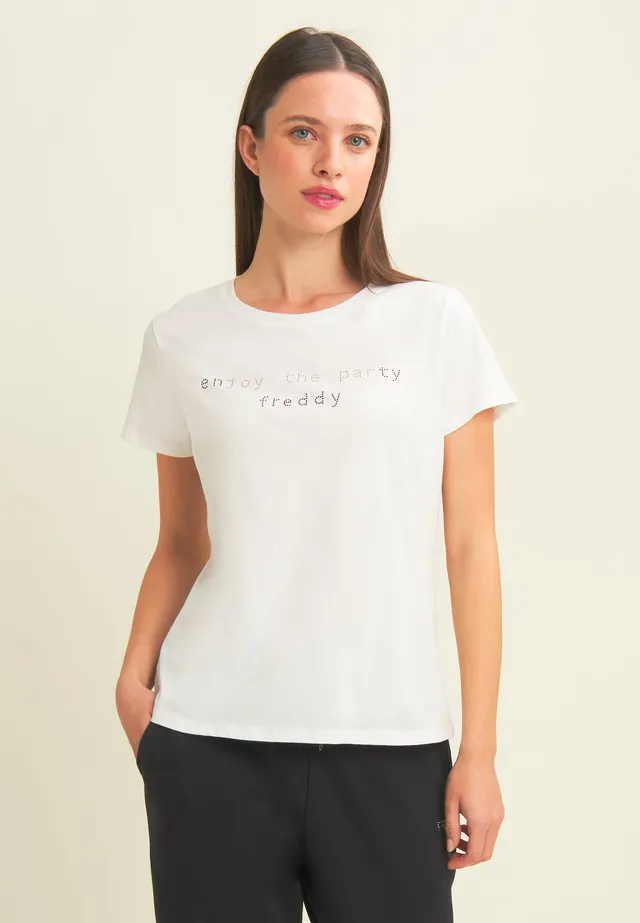 freddy-t-shirt-femme-enjoy-the-party-strass-coton-supima image 1