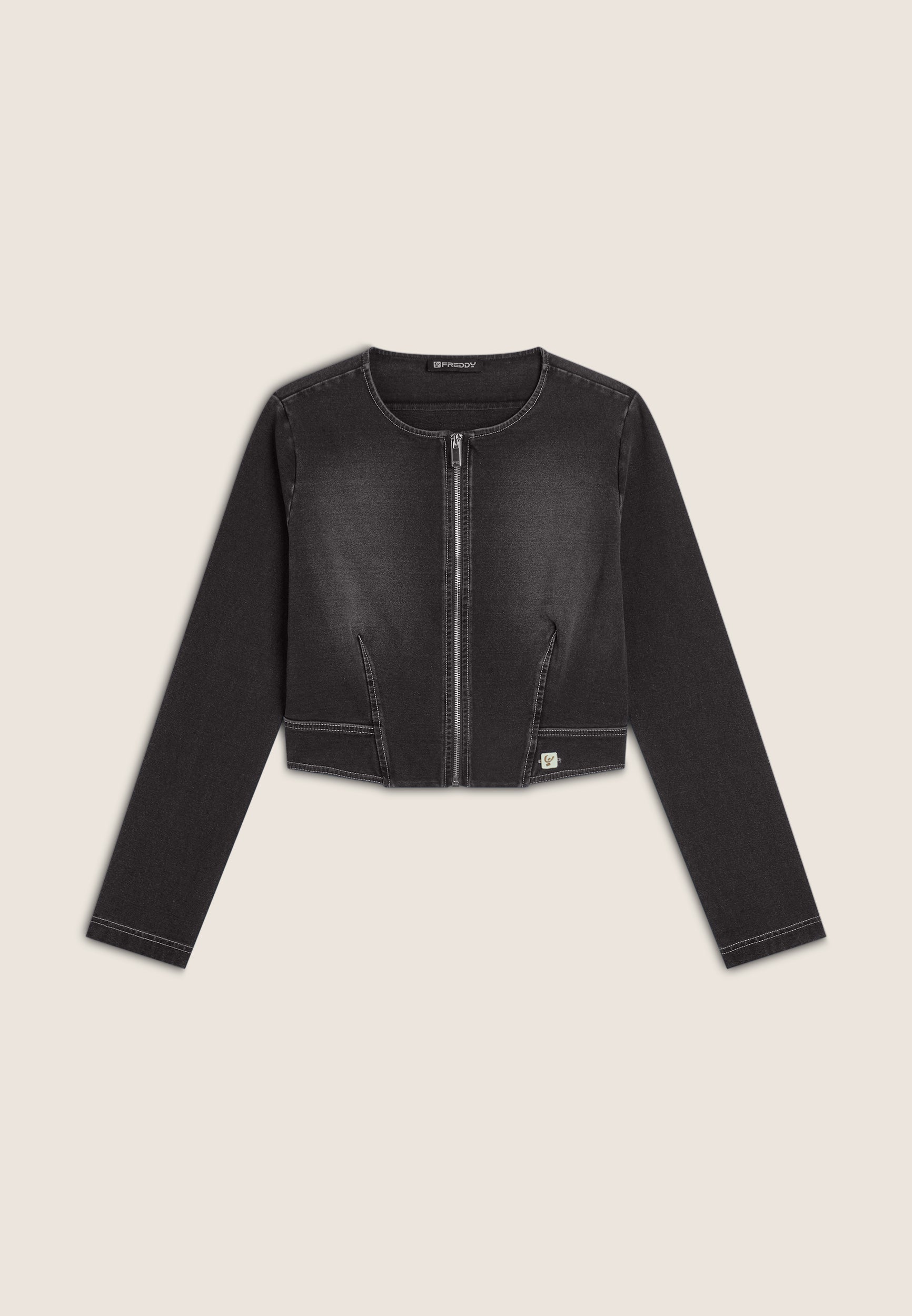 freddy-veste-courte-femme-zip-jersey-effet-denim image 8