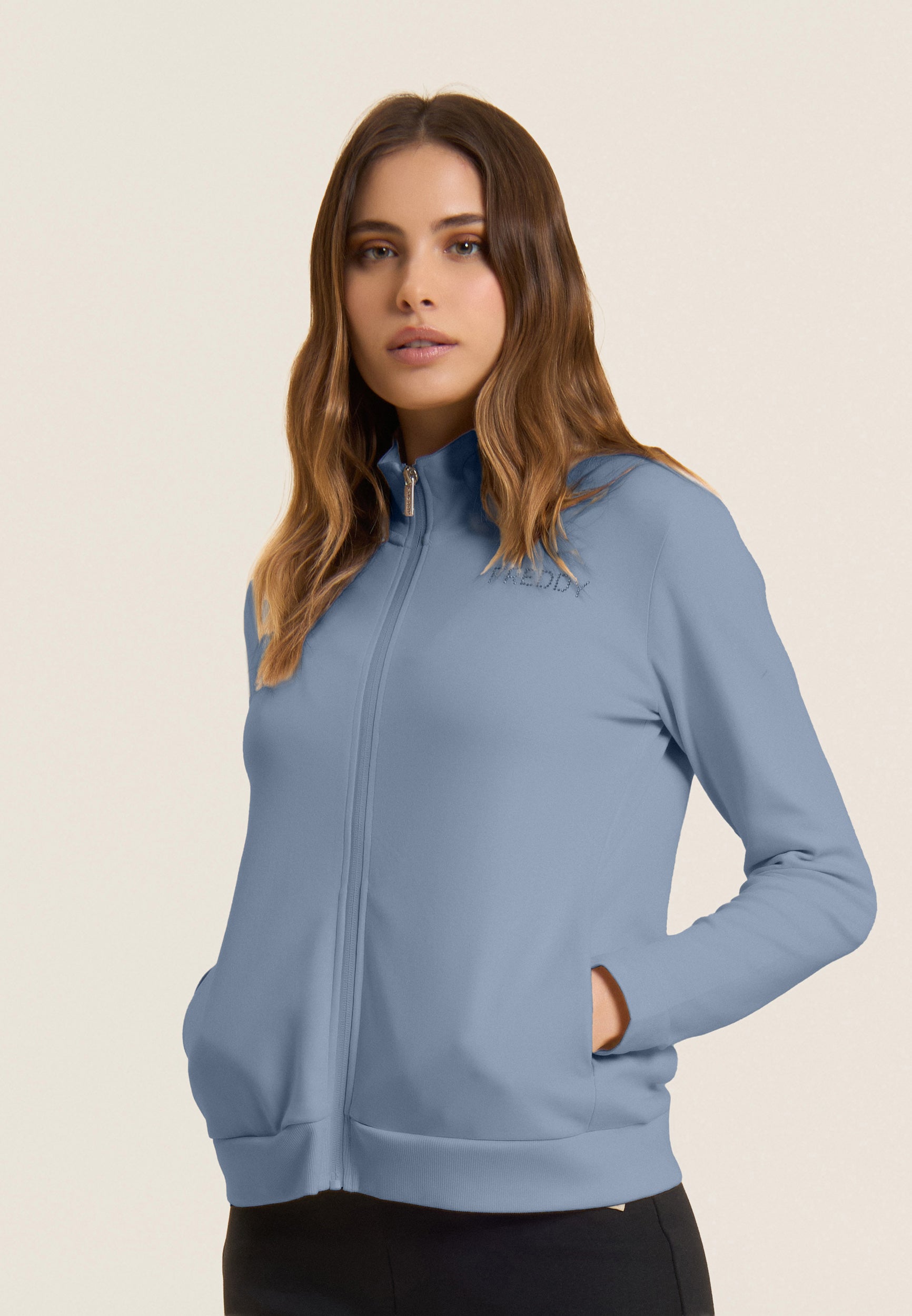 freddy-surv-tement-femme-zip-col-montant-interlock-coton-logo-strass image 2