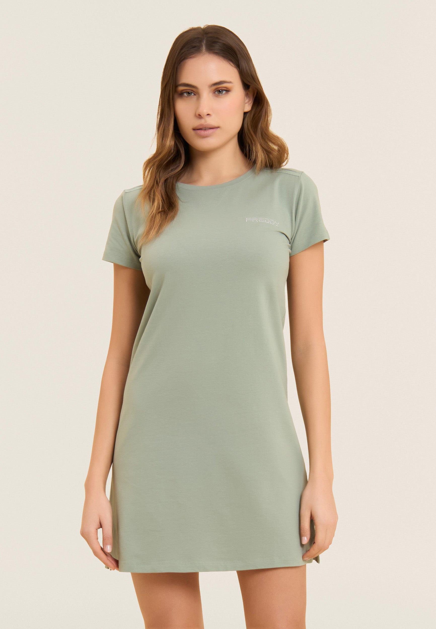 freddy-robe-regular-mi-longue-jersey-coton-logo-perles image 1