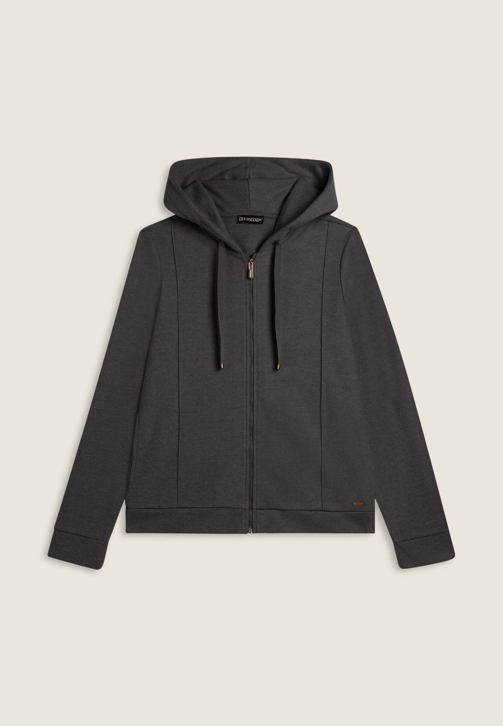 freddy-sweat-femme-capuche-zip-effet-tricot image 1