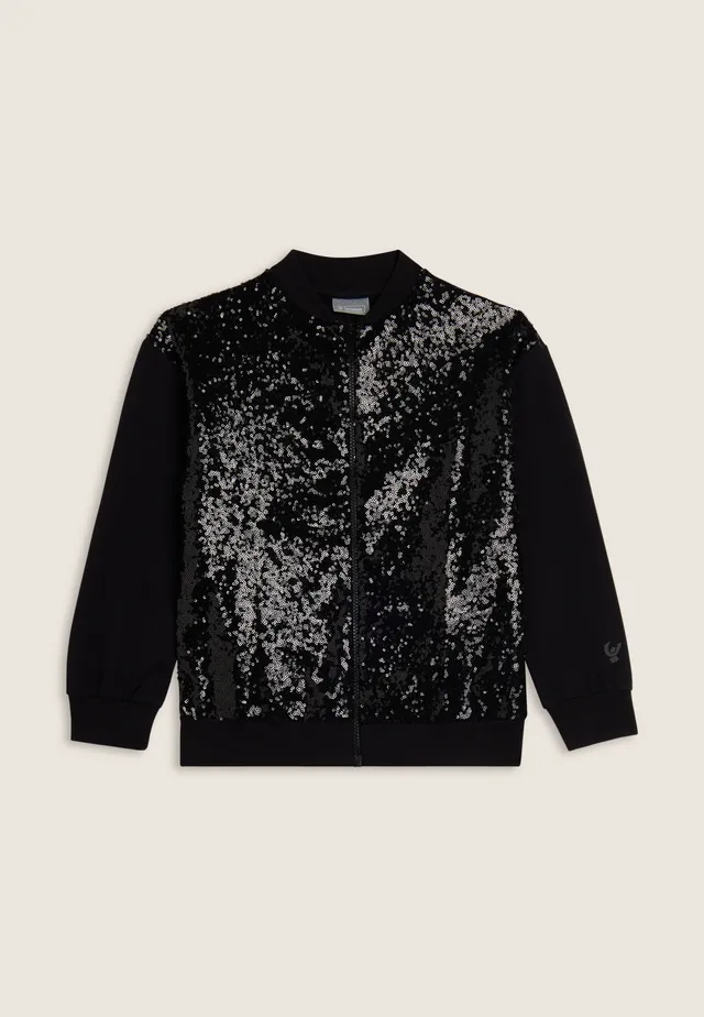 freddy-sweat-fille-full-zip-bomber-paillettes-coton-stretch image 1