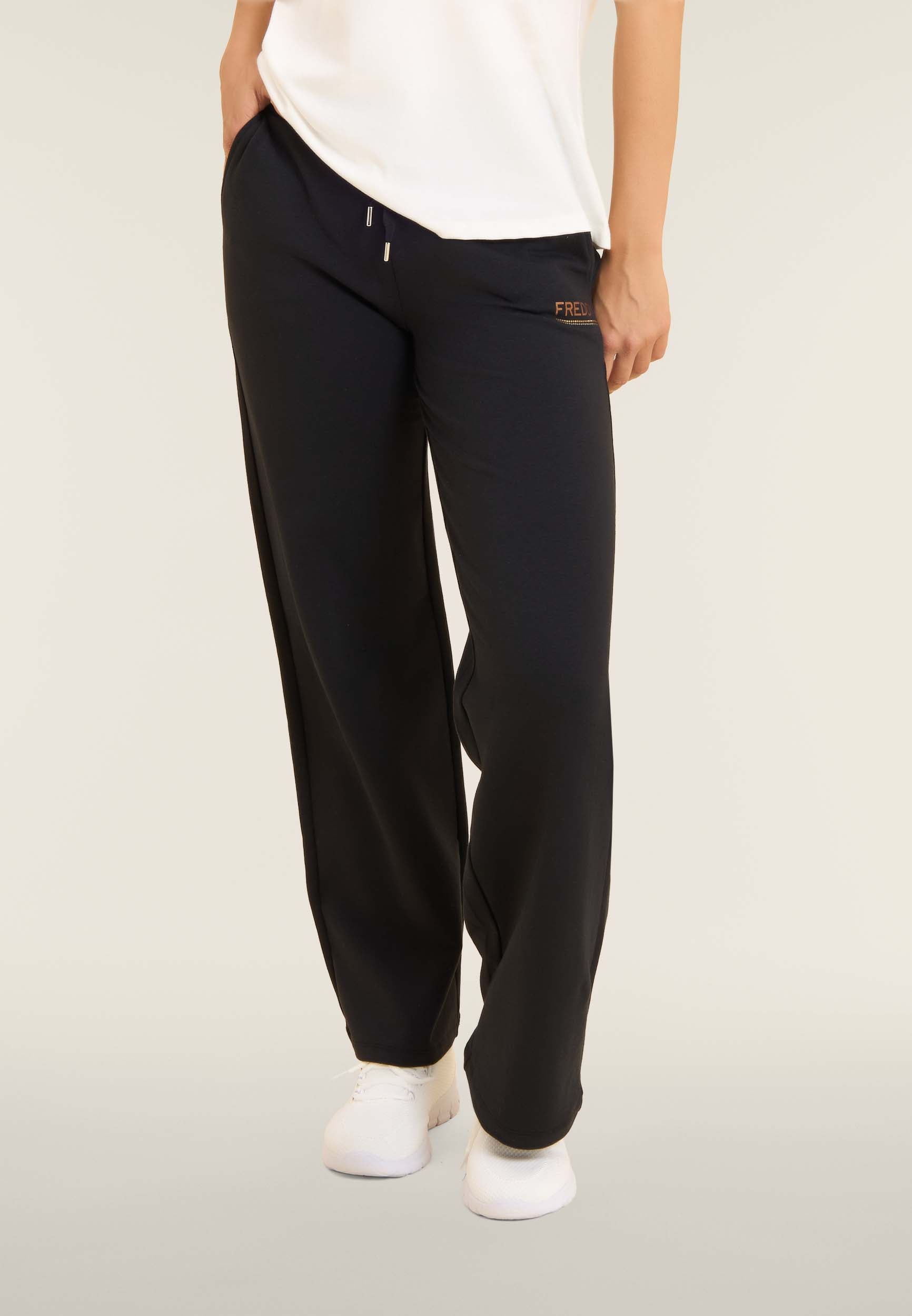 freddy-pantalon-wide-leg-femme-molleton-logo-strass-bicolore image 3