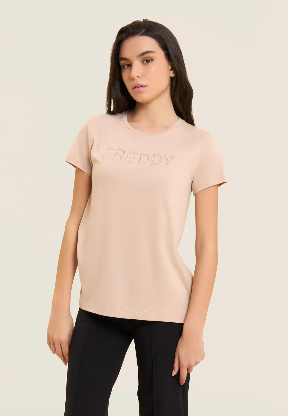 freddy-t-shirt-manches-courtes-logo-strass-coton-modal image 1