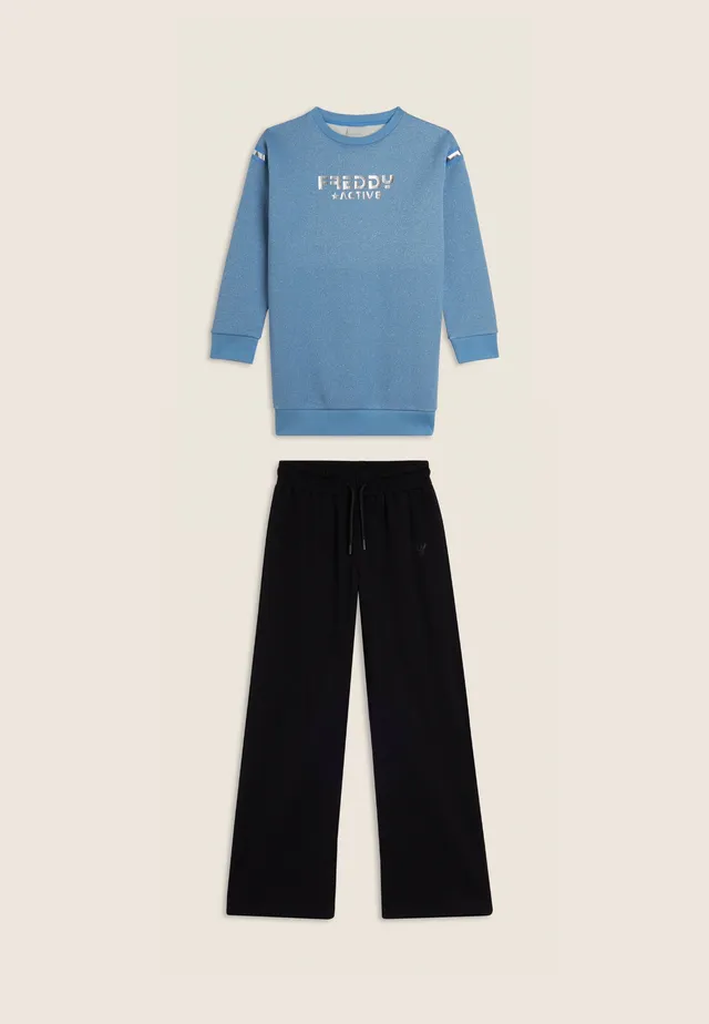 freddy-pantalon-sport-fille-jambe-large-fentes-lat-rales-coton-stretch image 1