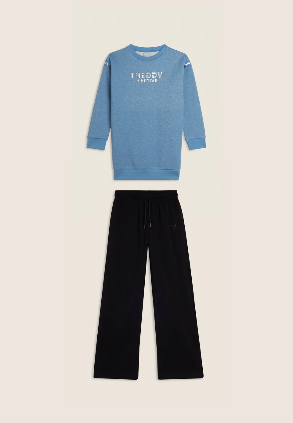freddy-pantalon-sport-fille-jambe-large-fentes-lat-rales-coton-stretch image 1