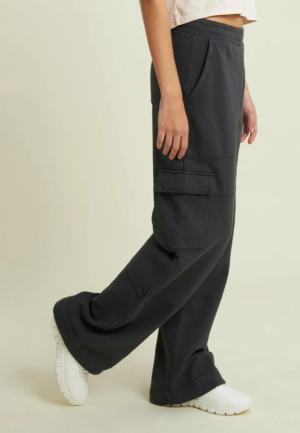 freddy-pantalon-cargo-wide-leg-femme-molleton-poches image 1