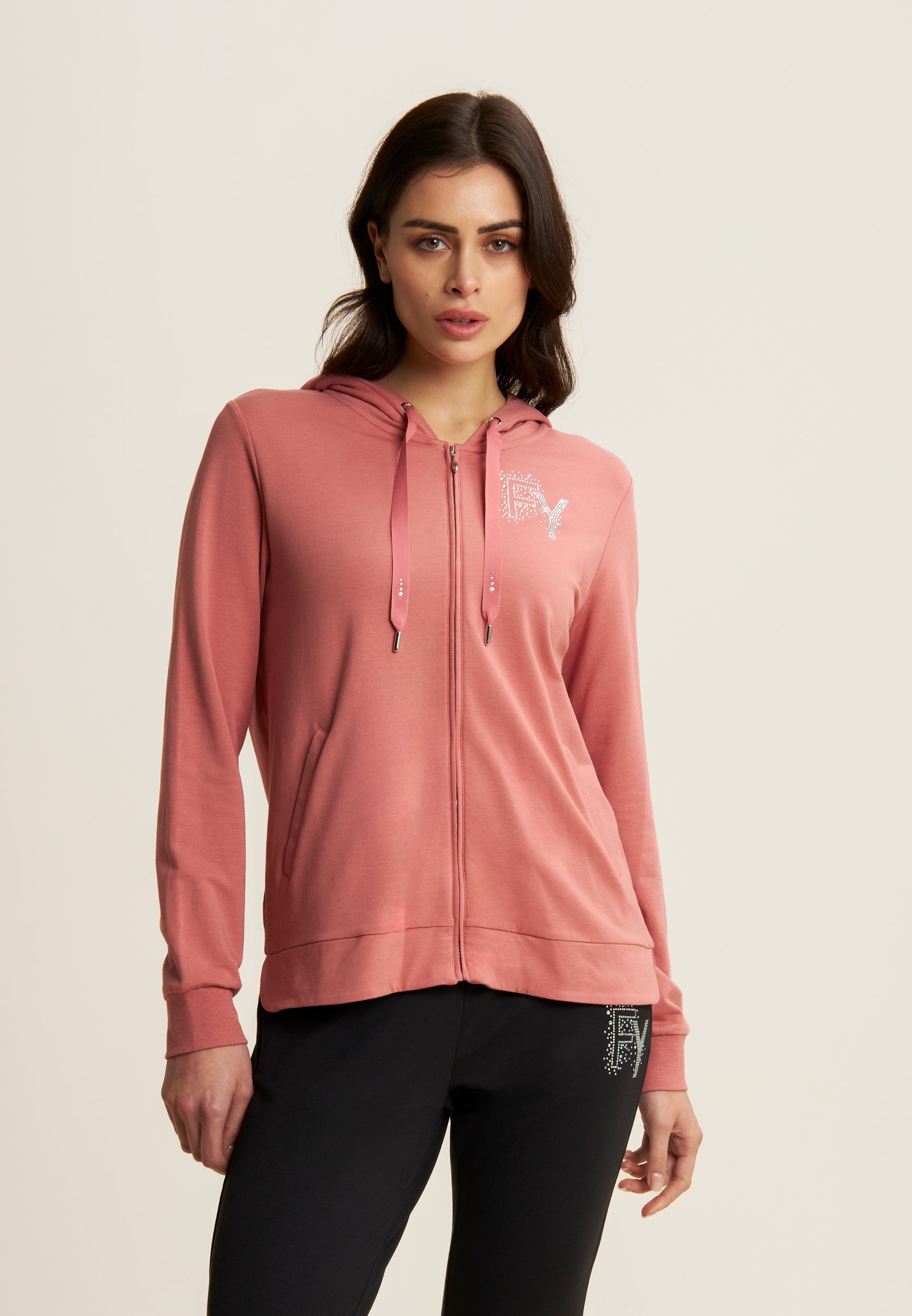 freddy-sweat-femme-capuche-zip-french-terry-modal-logo-strass image 1