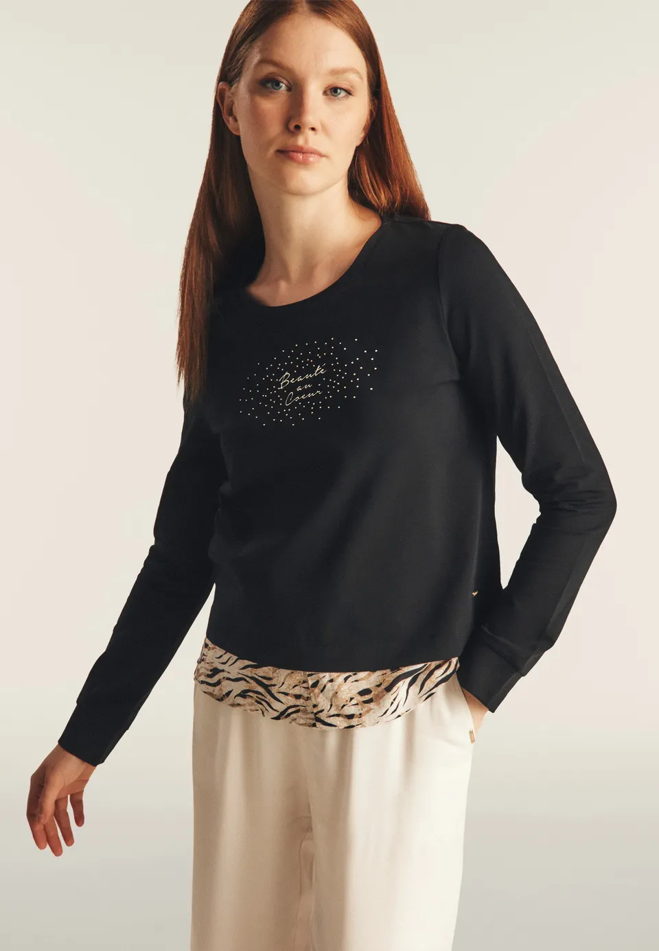 freddy-sweat-effet-chemise-animalier-dor-sweat-heavy-jersey-col-rond image 1