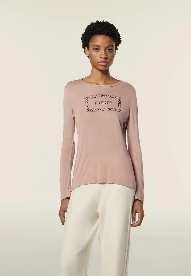 freddy-t-shirt-femme-manches-longues-animalier-or-rose image 1