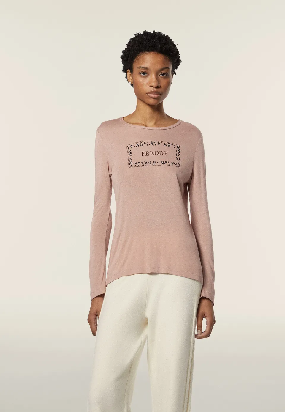 freddy-t-shirt-femme-manches-longues-animalier-or-rose image 1
