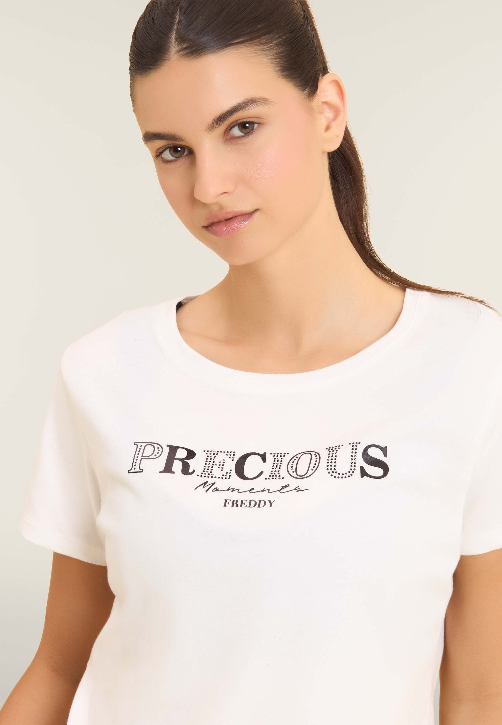 freddy-t-shirt-femme-precious-moments-strass-coton-supima image 4