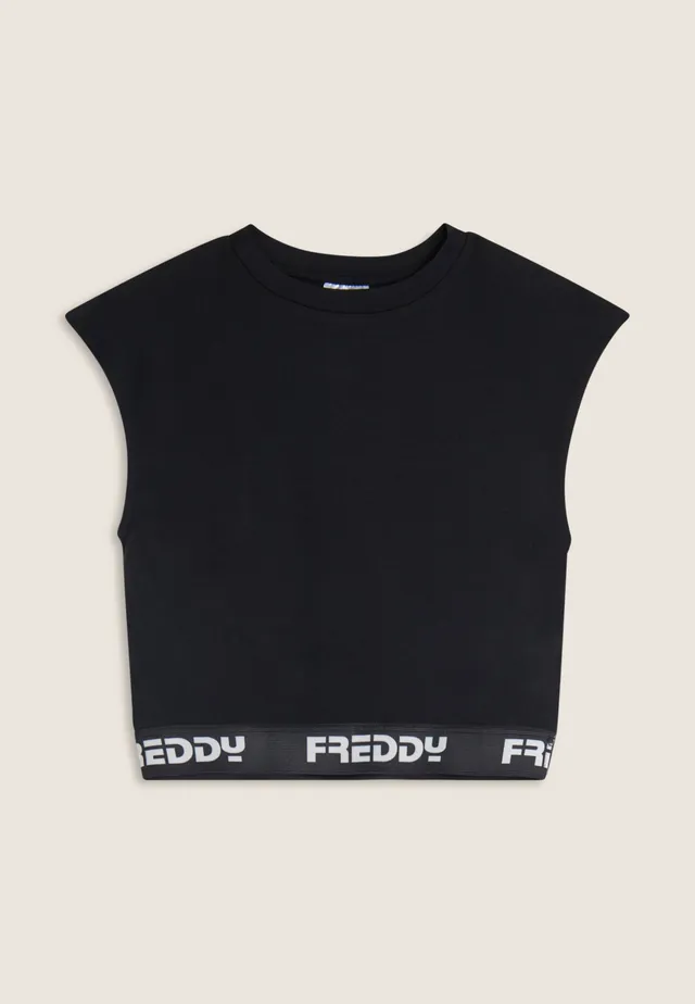freddy-top-sans-manches-femme-cropped-lastique-jacquard-logot image 1