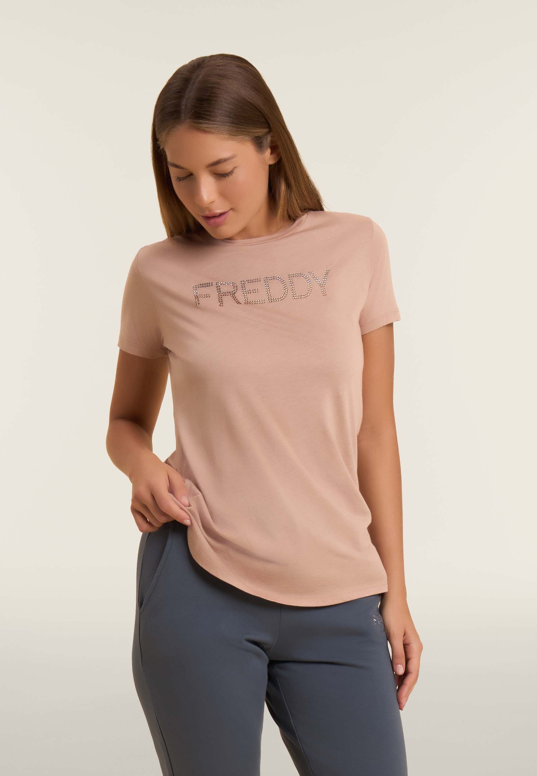 freddy-t-shirt-femme-jersey-coton-logo-strass-bicolore image 8