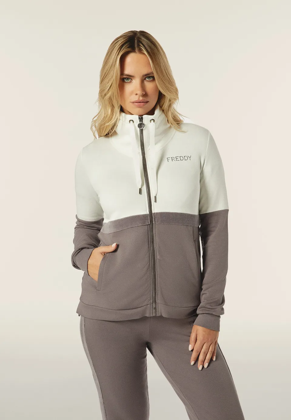 freddy-felpa-zip-femme-col-montant-bande-velours image 1