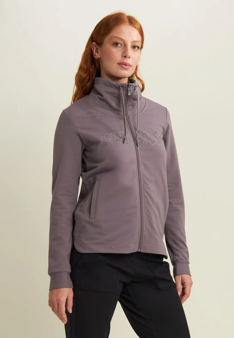 freddy-sweat-femme-full-zip-col-haut-asym-trique-clous image 1