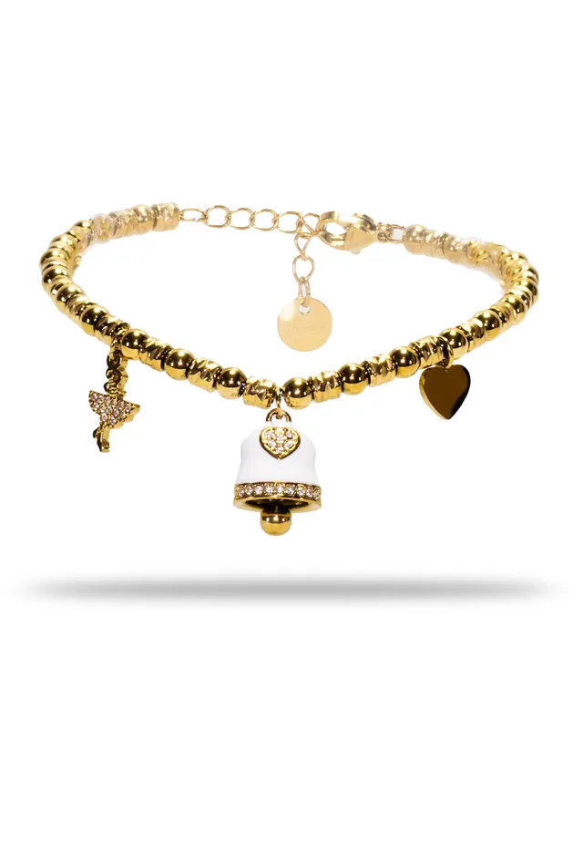 freddy-bracelet-charm-acier-gold-perles-blanc-strass image 1