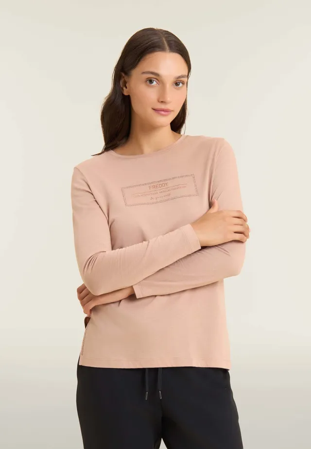 freddy-t-shirt-femme-longue-avec-fentes-et-graphique-brillant image 1