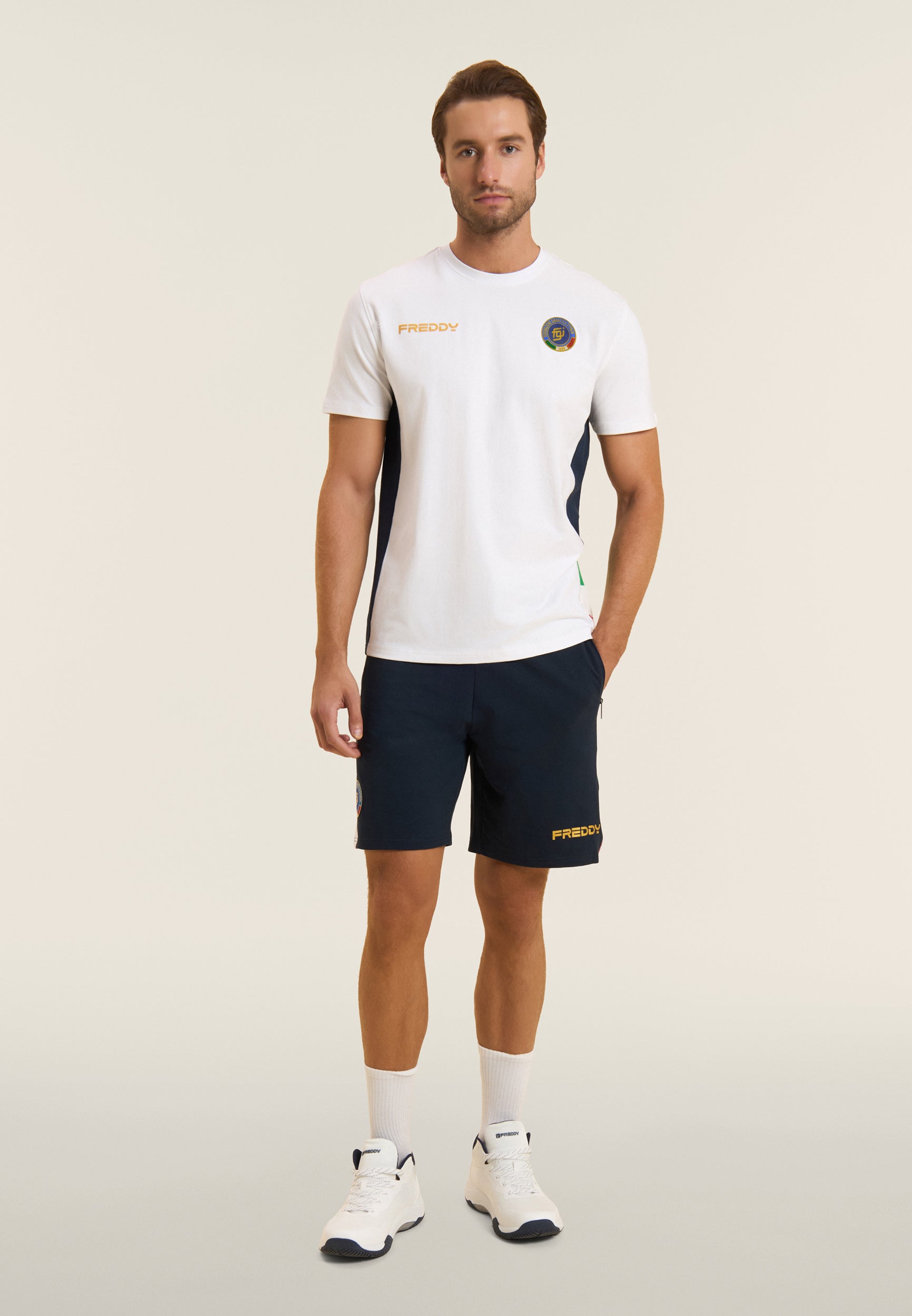 freddy-t-shirt-uomo-italia-fgi-bianca-con-inserti-blu-t-shirt image 2