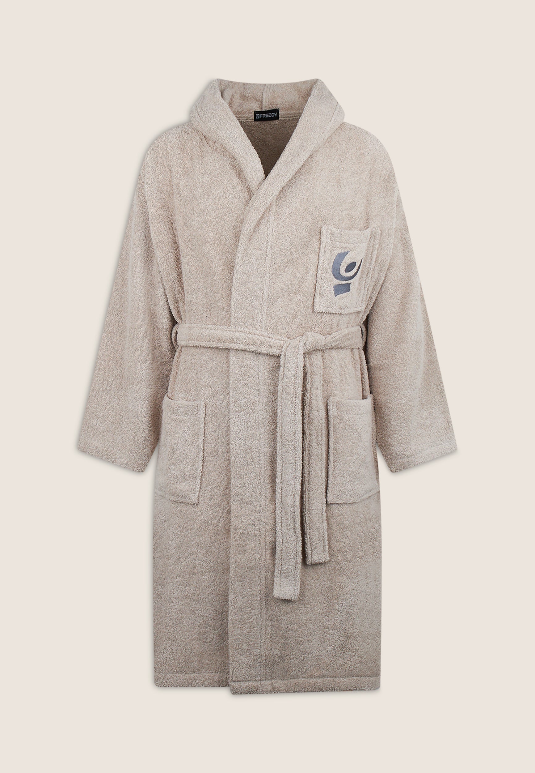 freddy-peignoir-beige-ponge-logo-brod-avec-poches image 1