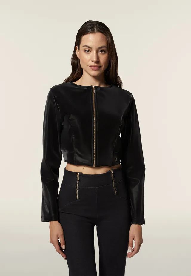 freddy-veste-courte-femme-similipelle-lucida-effet-wet-zip image 1