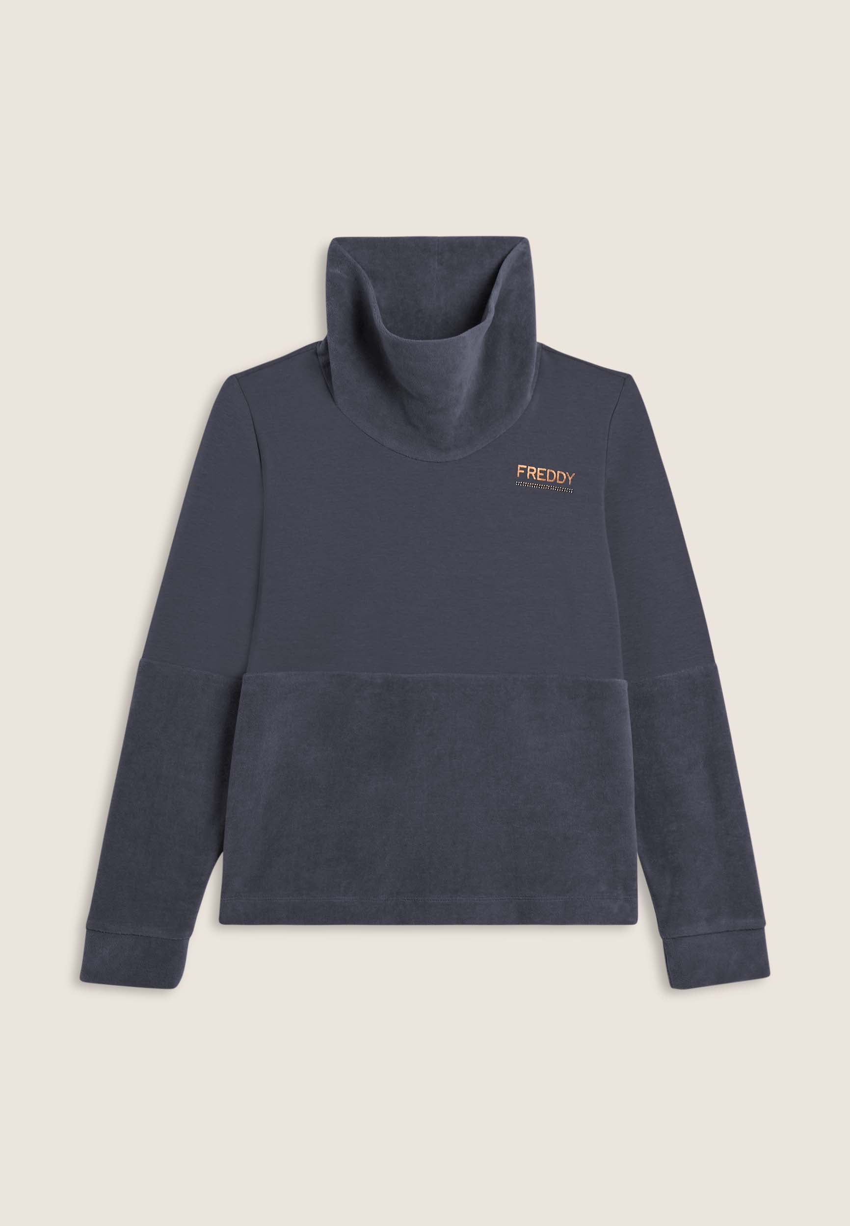 freddy-sweat-femme-col-haut-velours-buste-modal-gratt-strass image 8