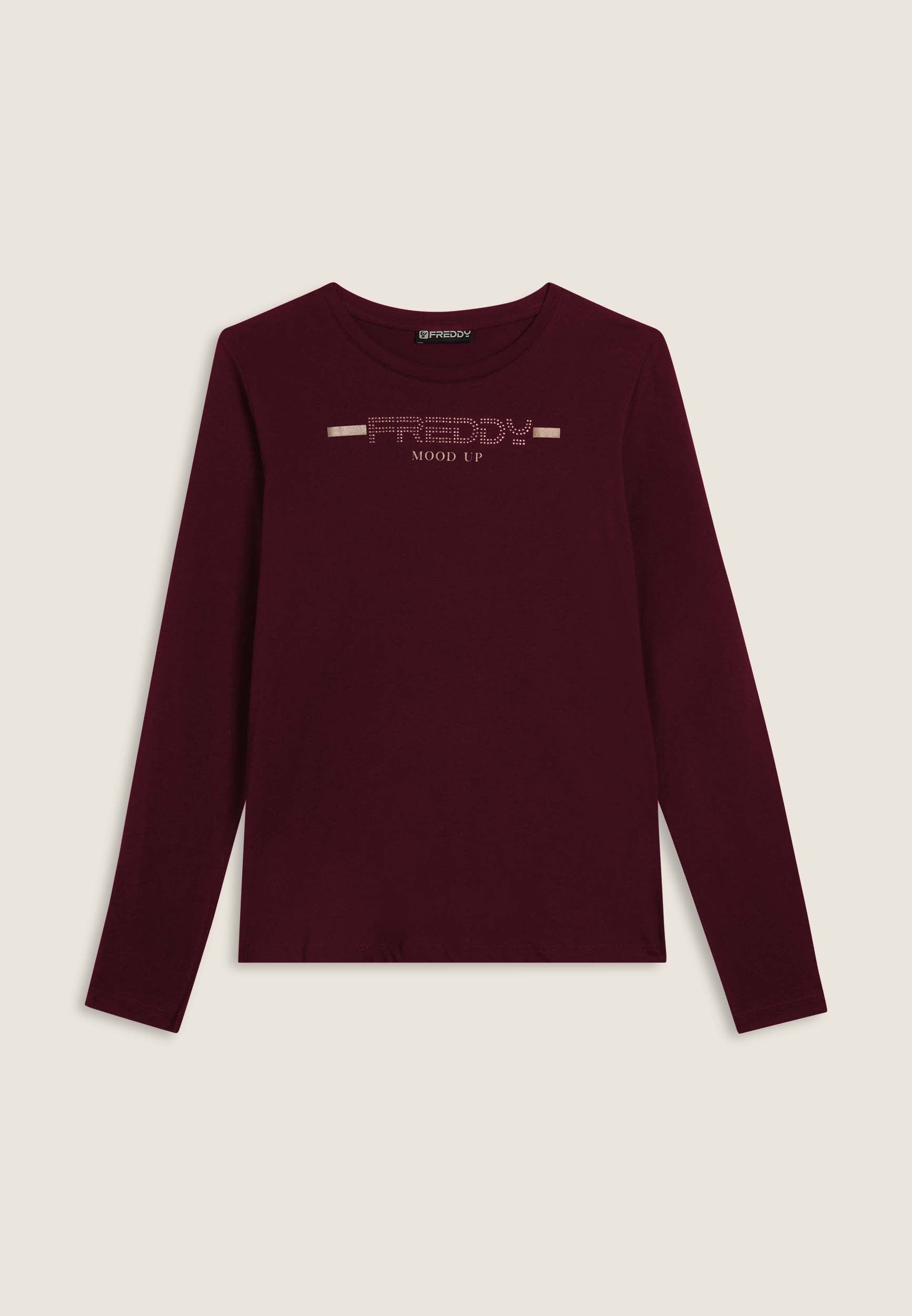 freddy-t-shirt-femme-manches-longues-jersey-supima-logo-strass image 8