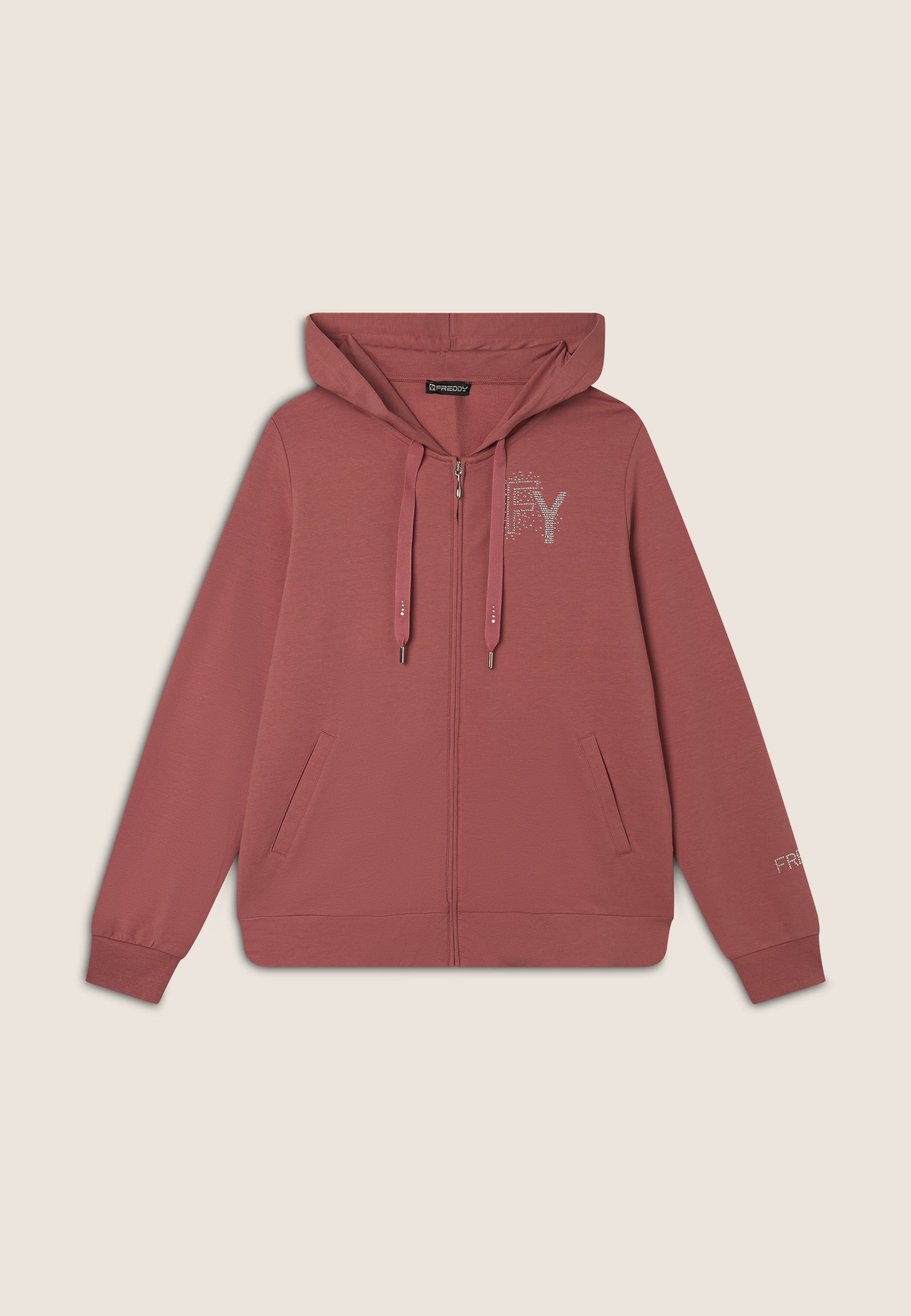 freddy-sweat-femme-capuche-zip-french-terry-modal-logo-strass image 5