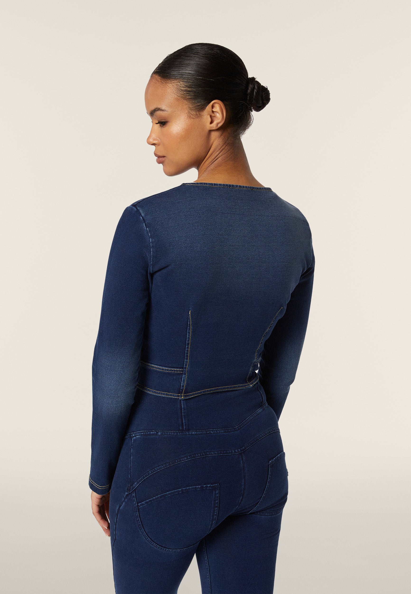 freddy-veste-courte-femme-zip-jersey-effet-denim image 3