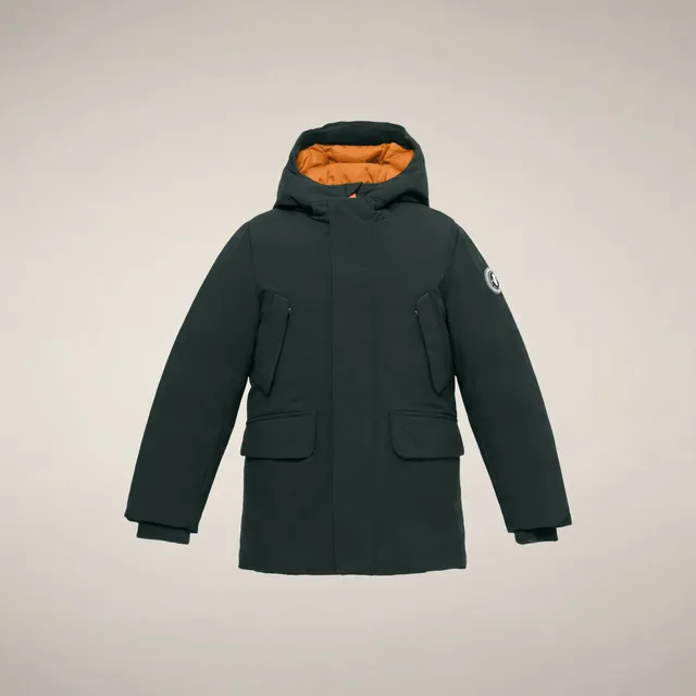 save-the-duck-mal-parka-enfant-gar-on-vert-nori-orange-ambre image 1