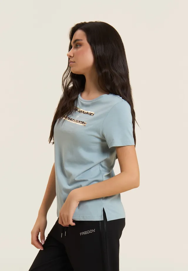 freddy-t-shirt-manica-corta-animalier-borchie-cotone-modal image 1