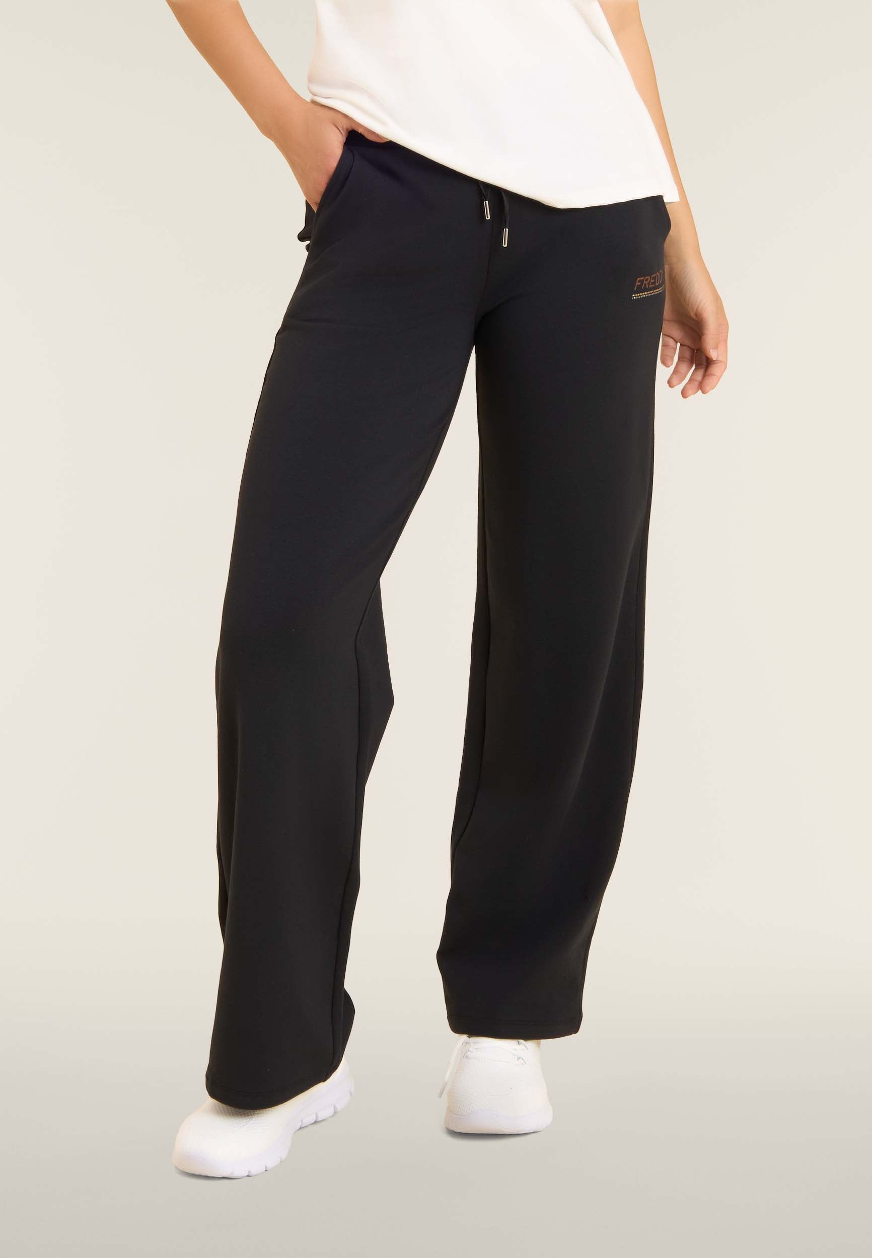 freddy-pantalon-wide-leg-femme-molleton-logo-strass-bicolore image 1