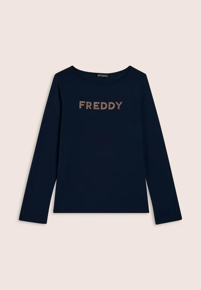freddy-t-shirt-manches-longues-femme-jersey-logo-strass-dor-s image 1