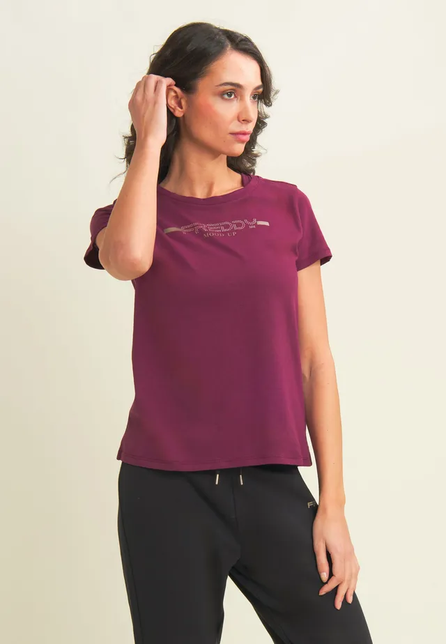 freddy-t-shirt-femme-strass-bande-logot-e-jersey-coton-supima image 1
