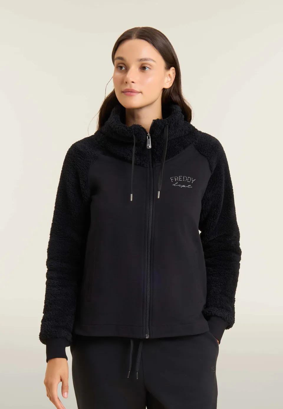 freddy-sweat-femme-zip-col-haut-manches-et-col-sherpa image 1