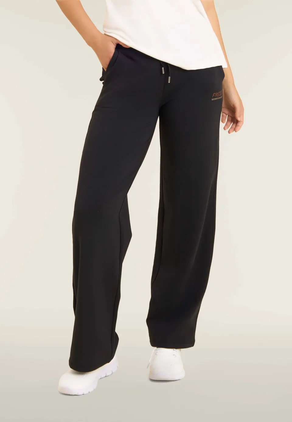 freddy-pantalon-wide-leg-femme-molleton-logo-strass-bicolore image 1