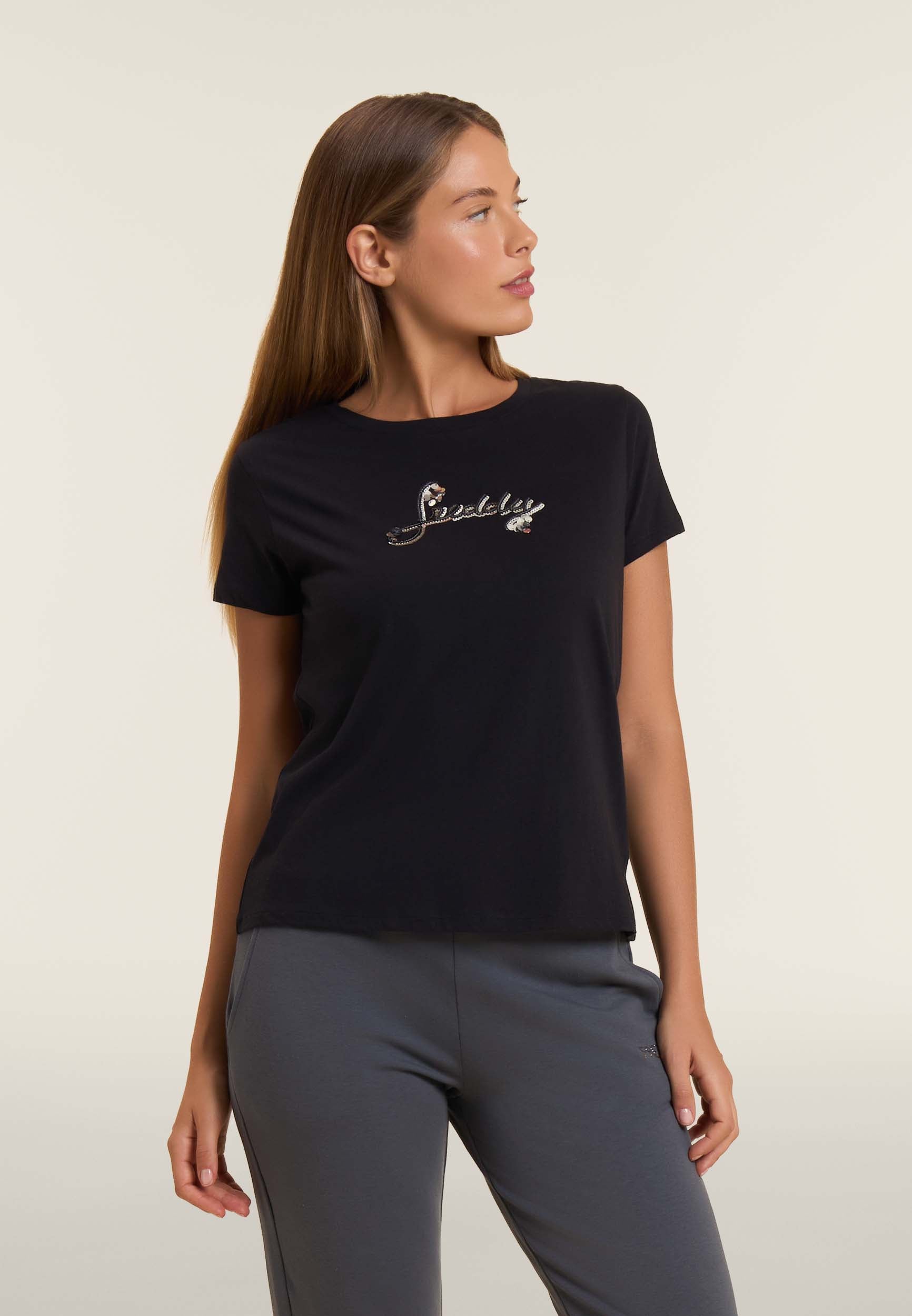 freddy-t-shirt-coton-supima-logo-paillettes-bicolore image 1