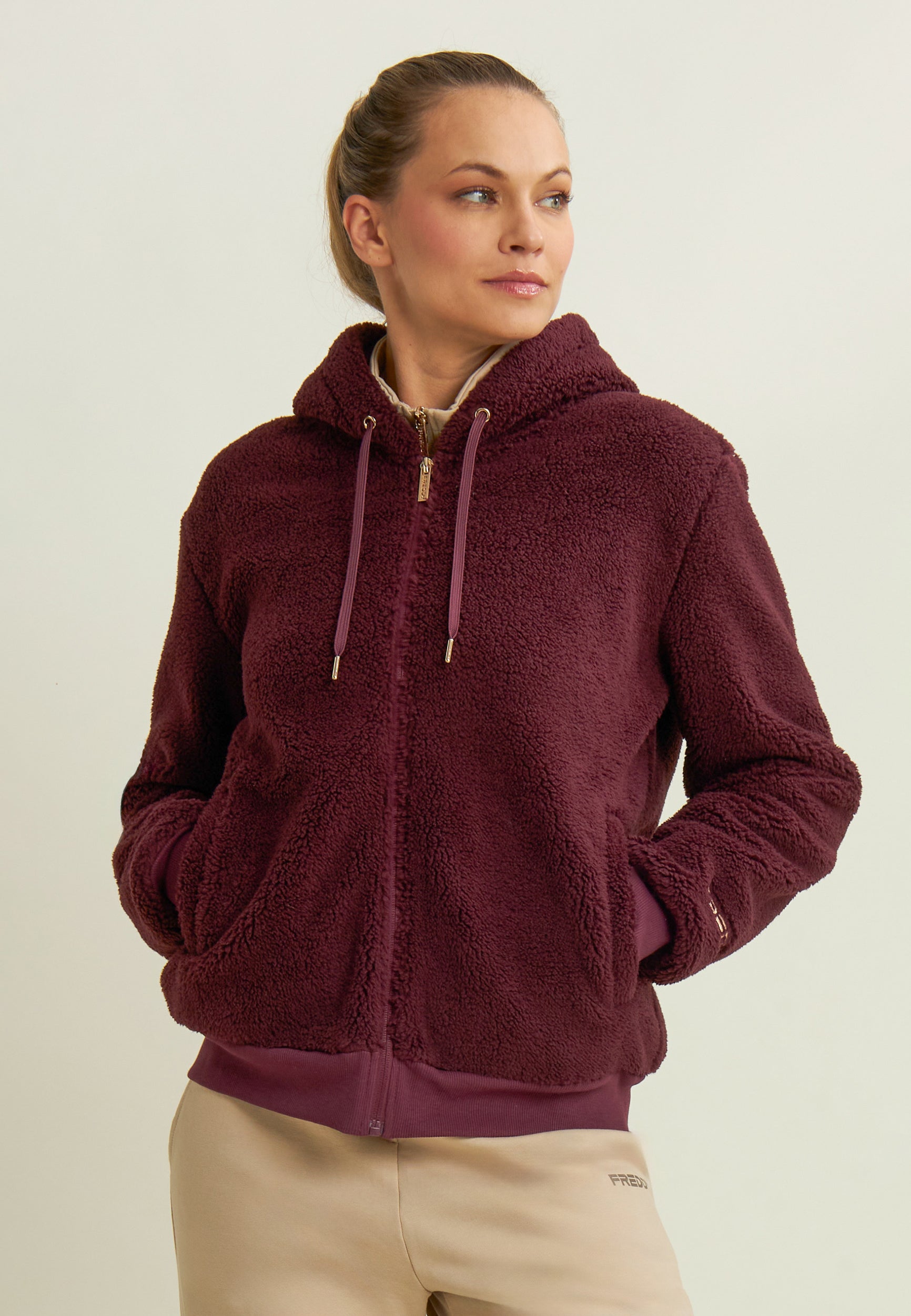 freddy-veste-femme-sherpa-polaire-capuche-zip-dor image 1