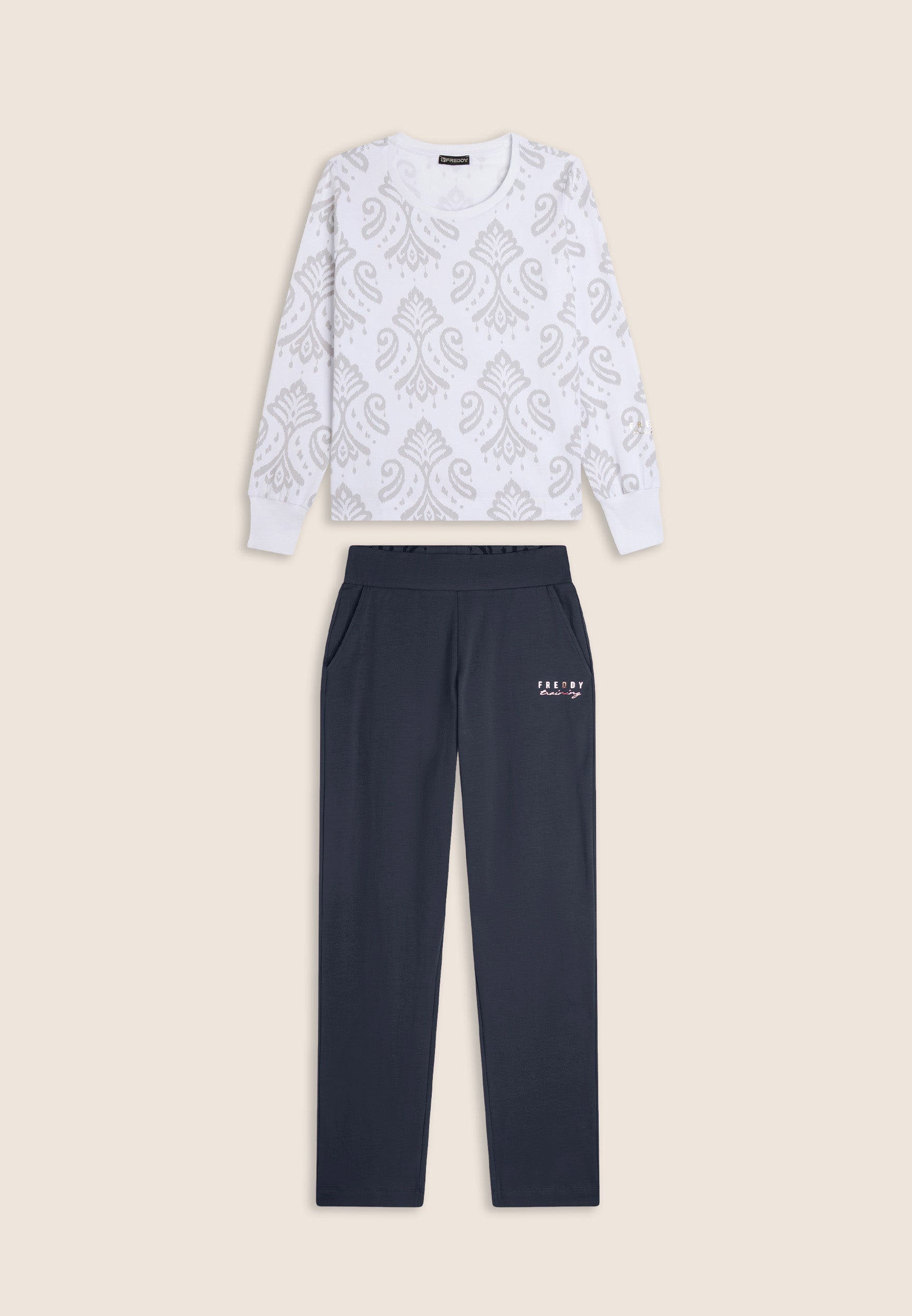 freddy-ensemble-femme-sweat-col-rond-pantalon-jersey-fleuri image 4