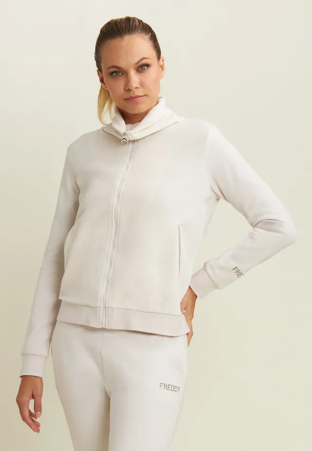 freddy-sweat-femme-col-montant-velours-zip-logo-strass image 1